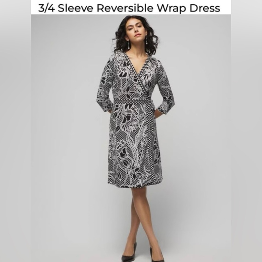 White House Black Market Black & White Reversible Wrap Dress Size 8